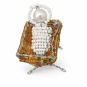 Handmade Seed Bead Angel Ornament Figurine Pearl Halo Wire Stand Religious Décor